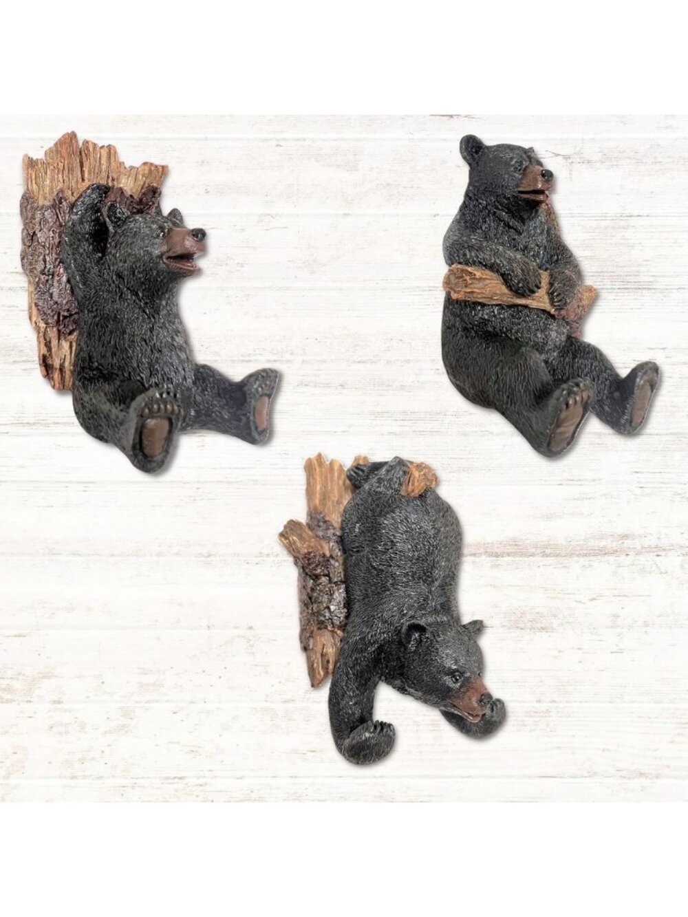 Cozy Black Bear Coat Hooks - Set of 3 Rustic Wall Decor for Home Organization